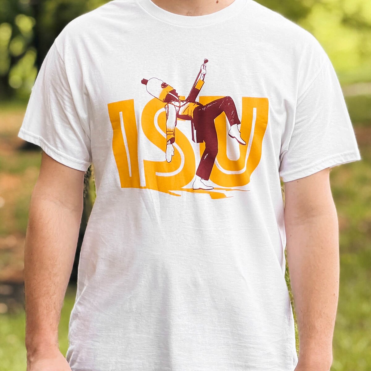 CI Sport ISU White Drum Major Short Sleeve T-Shirt design close up